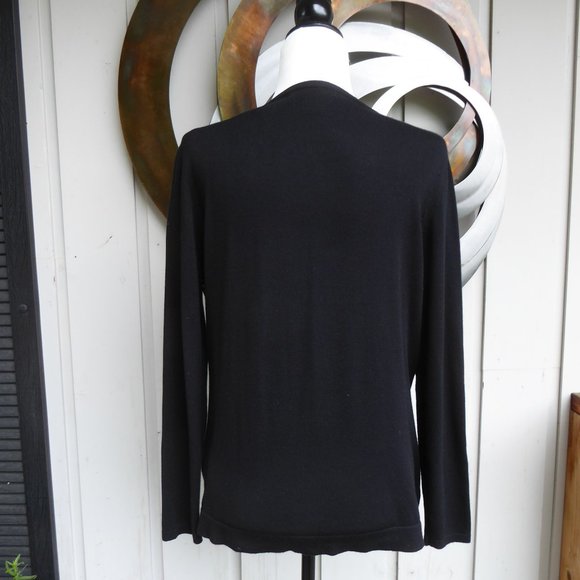 Women's Elaine Wang, Black & Grey, Chevron Cardigan, with Off-set Zipper, Size L - Picture 7 of 7